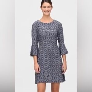 Tommy Hilfiger Navy Geometric 3/4 length Flare Sleeve Dress, Women’s 8, NWT